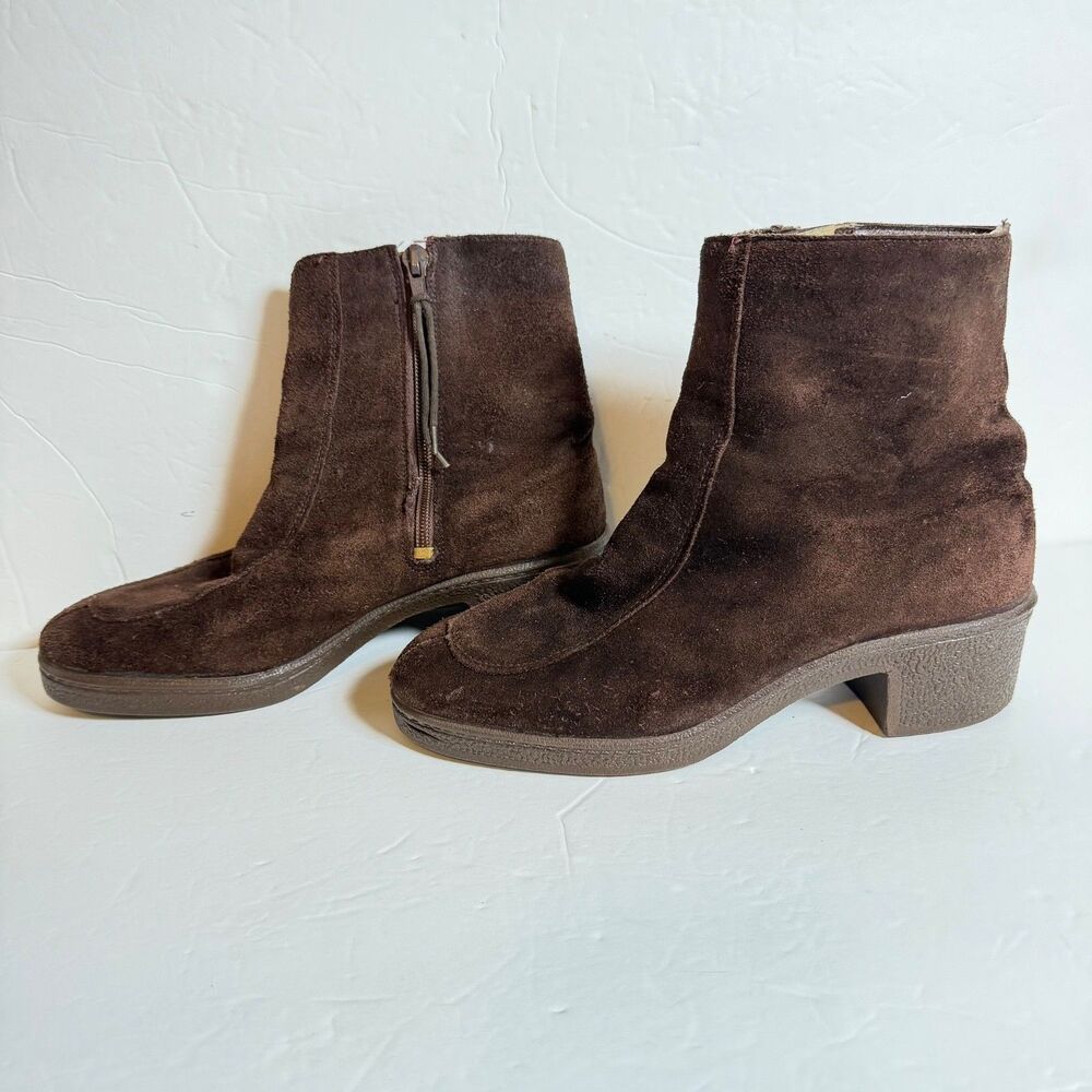 Alba Brown Suede Shearling Lined Ankle Boots Womens Size 7 Side Zip Hungary